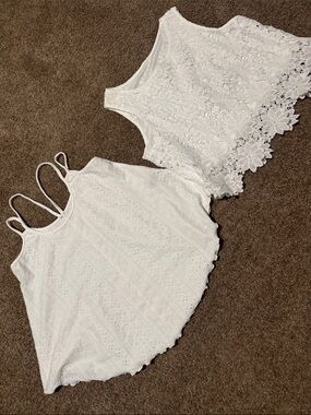 White Lace & Eyelet Tank Tops Duo